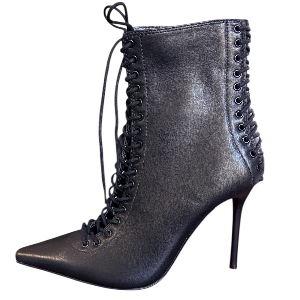 Steve Madden Size 7 Black Allnight Lace Up Stiletto Dress Booties Boots
